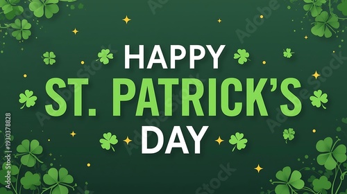 Happy St. Patrick's Day Greeting with Shamrocks and Clovers