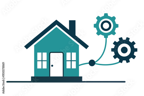 House Silhouette With Gear And Neural Network Icon