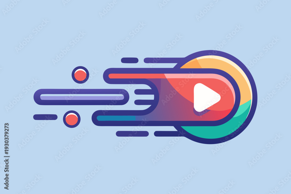 Fototapeta premium Play Button With Flowing Data Trail Icon