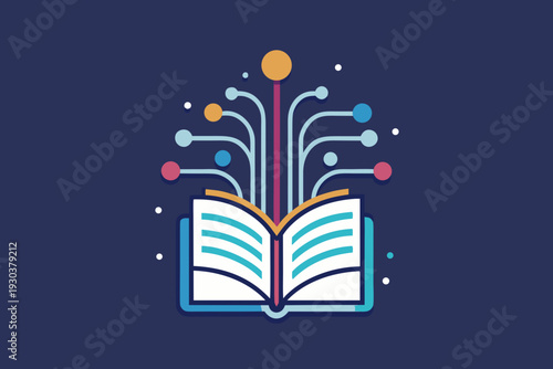 Open Book With Glowing Data Streams Icon