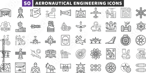 Aeronautical engineering line editable icon set. Vector outline airplane and aviation symbols.