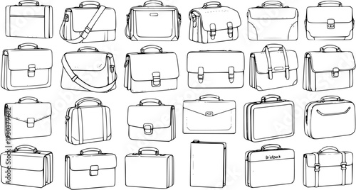 Hand-Drawn Collection of Diverse Briefcases and Briefcase Styles