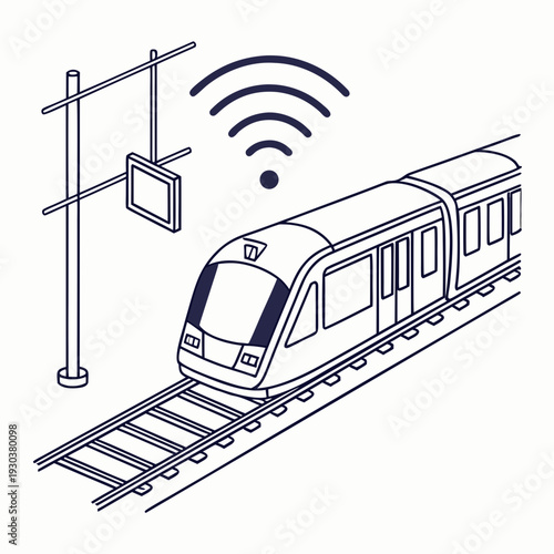 A train on tracks with a wifi signal above
