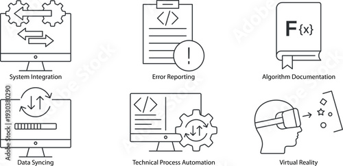 Data backup or recovery line icons set. Collection of data backup or recovery, file restore system, disaster recovery plan, cloud backup storage and data retention icons.