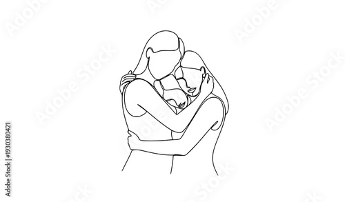Female friendship hug continuous single line drawing EPS 10