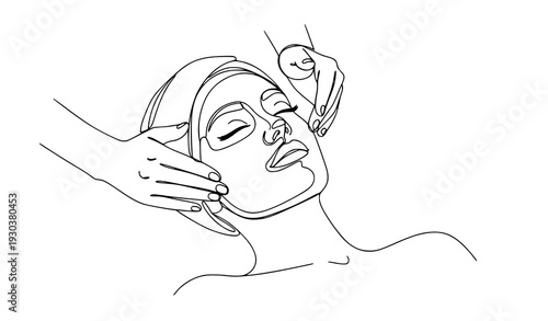 Spa facial treatment woman continuous line drawing EPS 10