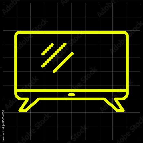 Modern LED TV Smart Television Neon Yellow Outline Icon Style. Sleek neon yellow smart TV icon ideal for home theater apps, streaming service websites, or electronic store digital marketing
