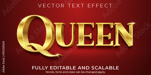 A gold vector text effect with the word QUEEN on a red background