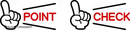 指差しジェスチャーで強調するPOINTとCHECKのアイコンセット（Point and Check Finger Icon Set）
