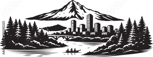 Oregon Skyline Silhouette, Vector Illustration, Isolated on White Background