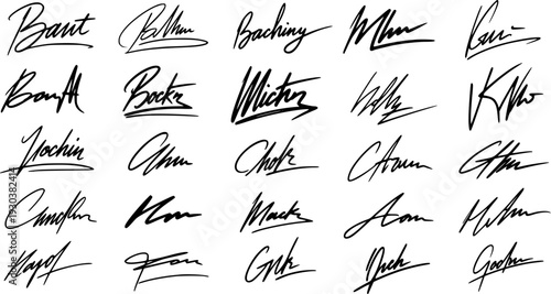 A diverse collection of artistic handwritten signatures and personalized autographs, ideal for identity, legal documents, or graphic design elements.