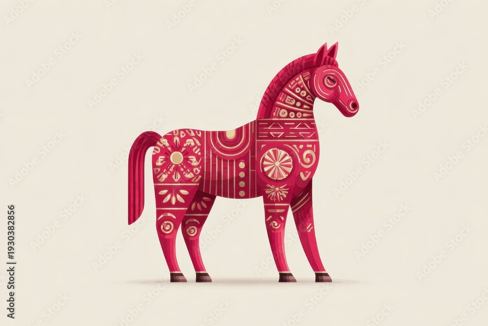 Obraz premium Chinese Zodiac Horse in Red Floral Illustration on White Background for Chinese New Year Celebration.