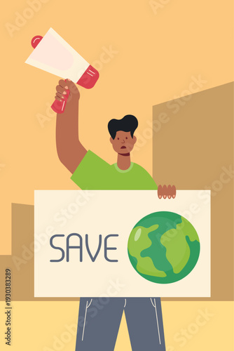 A man holding a sign that says save