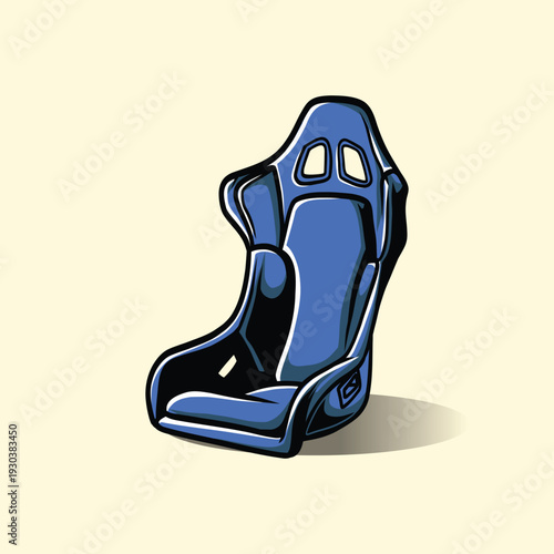 Blue racing car seat vector illustration isolated, sporty automotive interior design