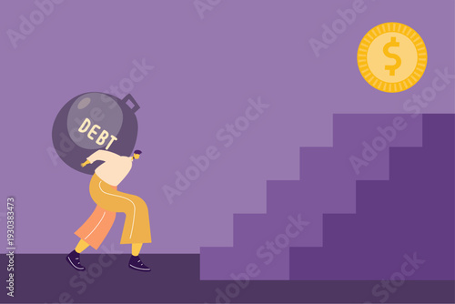 Man struggles to climb stairs with debt