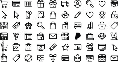 Set of 50 E-commerce Shopping Line Icons Vector