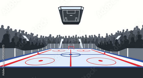 Perspective view of ice hockey arena with scoreboard