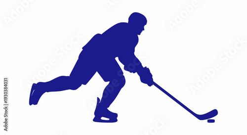 Blue silhouette of professional hockey player in motion