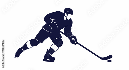 Solid black silhouette of ice hockey player with puck