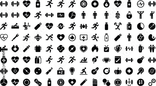 Set of 100 Fitness and Health Icons Vector
