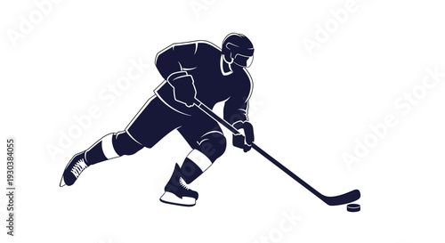 Detailed black silhouette of ice hockey player skating fast