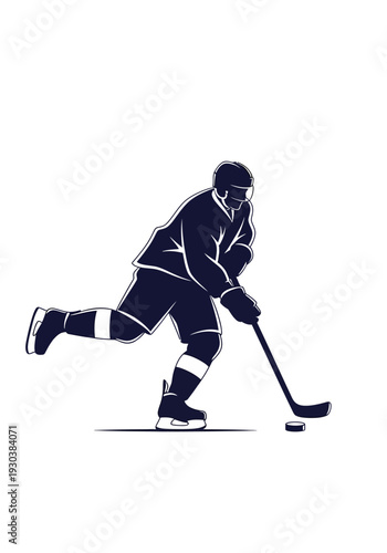Minimalist black silhouette of professional ice hockey athlete