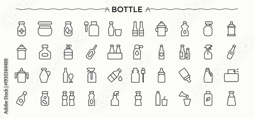 Bottle simple icon set. Water Bottle icons for application. Minimalist icons collection. Plastic Bottle icon set. Vector illustration.