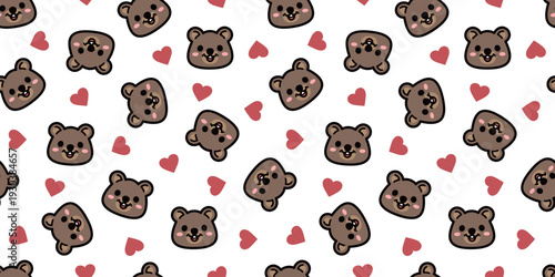 かわいいクォッカとハートのシームレスパターン　ゆるい動物の総柄背景素材 Cute Quokka and Heart Seamless Pattern Background
