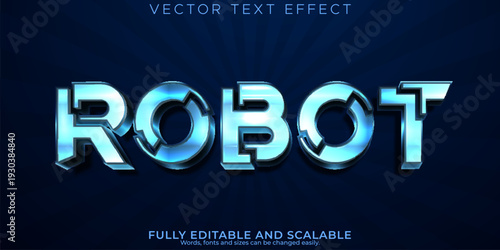 A shiny blue robot text effect on a dark blue background