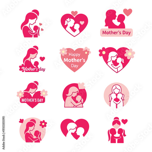 Happy Mother's Day minimalist flat vector logo and icon set