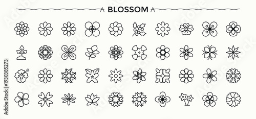Blossom icon set. Editable stroke. Vector collection. Blossom icon set. Related to nature, flower, floral, flower garden, flora, plant and more.