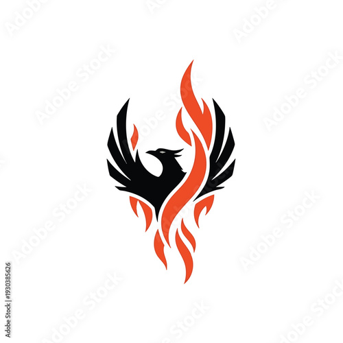 Phoenix Bird with Fiery Wings Logo Design.