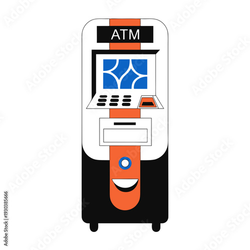 A cartoon atm machine with a smiley face on the front panel