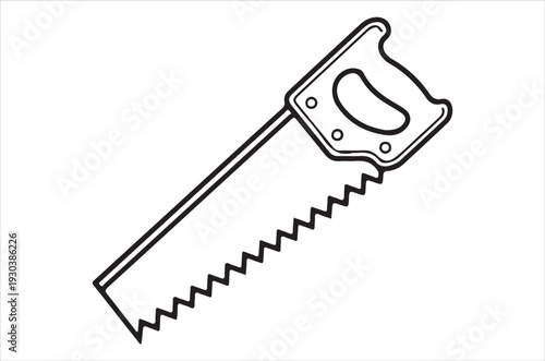 Simple line drawing of a hand saw on a white background