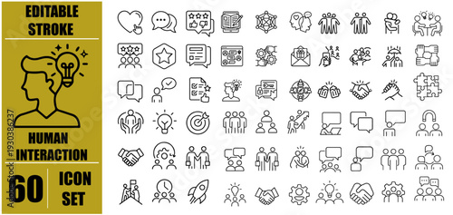 Human interaction icon set. Editable line icons. Vector illustration. 