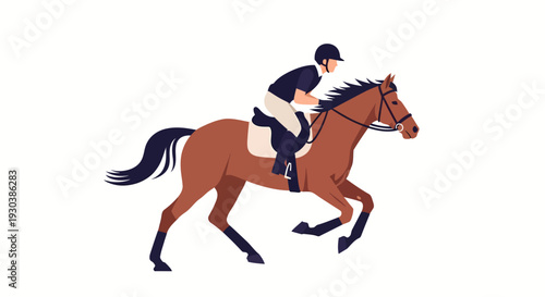 Dynamic illustration of horse and rider galloping in motion