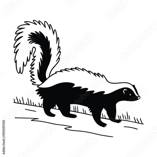 Vector skunk illustration, black and white animal icon
