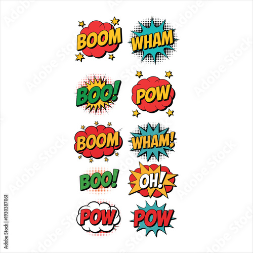 Eight Comic Book Style Sound Effect Bubbles In Rows