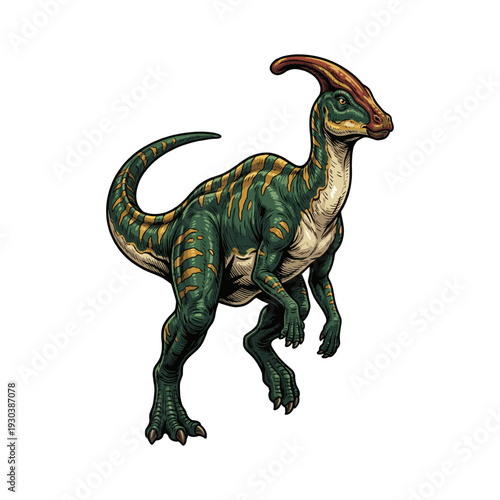Green Parasaurolophus Herbivore Dinosaur Printable Illustration