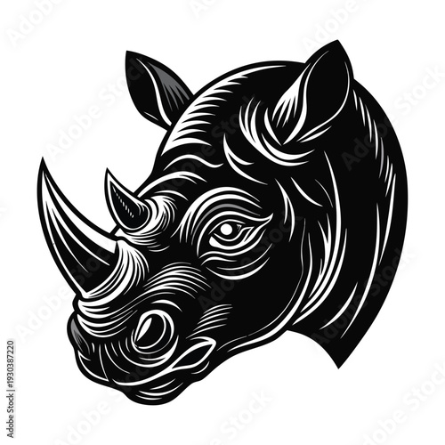 Black and white rhino head vector illustration