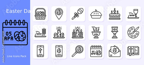 Easter Celebration Icons Set – Eggs, Basket, Cake, Church Symbols, Food and Egg Hunt