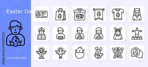 Easter Celebration Icons Set – Shopping, Gifts, Church, Kids, Bunny, Angel and Spring Symbols