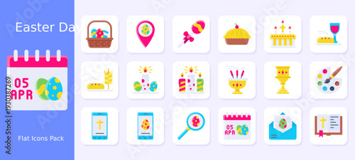 Easter Celebration Icons Set – Eggs, Basket, Cake, Church Symbols, Food and Egg Hunt