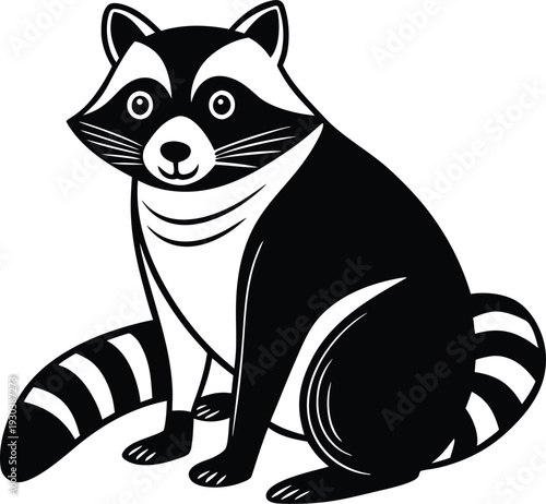 Vector black and white raccoon illustration