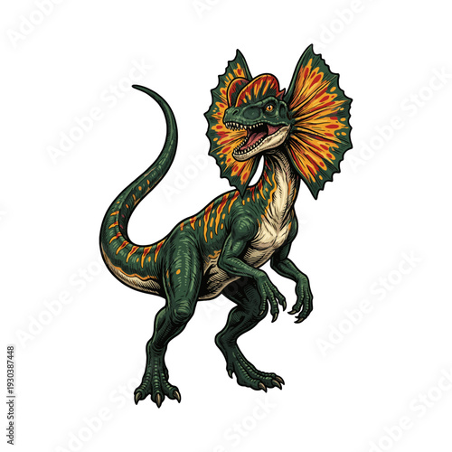 Vintage Dilophosaurus Dinosaur Illustration For Apparel Print Design