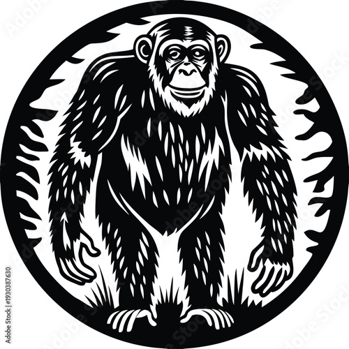 Vector illustration of a chimpanzee in a circle