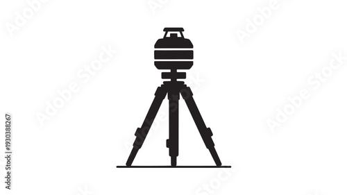 Camera tripod in minimalist silhouette design with dark tone on white background for photography equipment