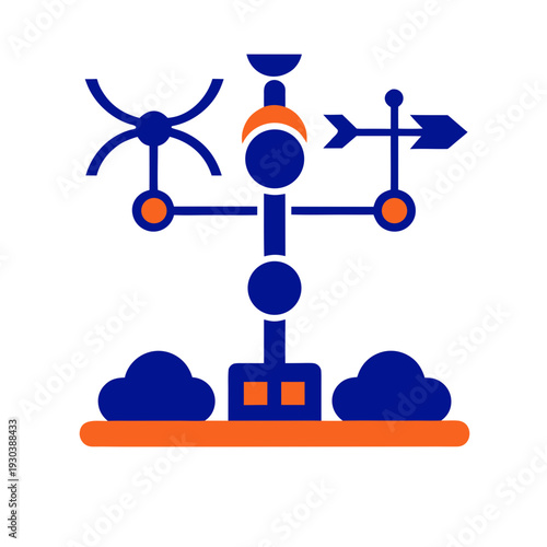 A blue and orange icon of a drone weather station
