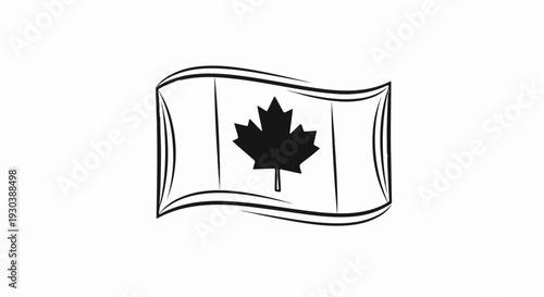 Waving black and white Canadian flag with a large maple leaf