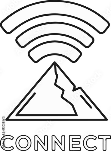 A mountain peak with Wi-Fi signals above and the word Connect below